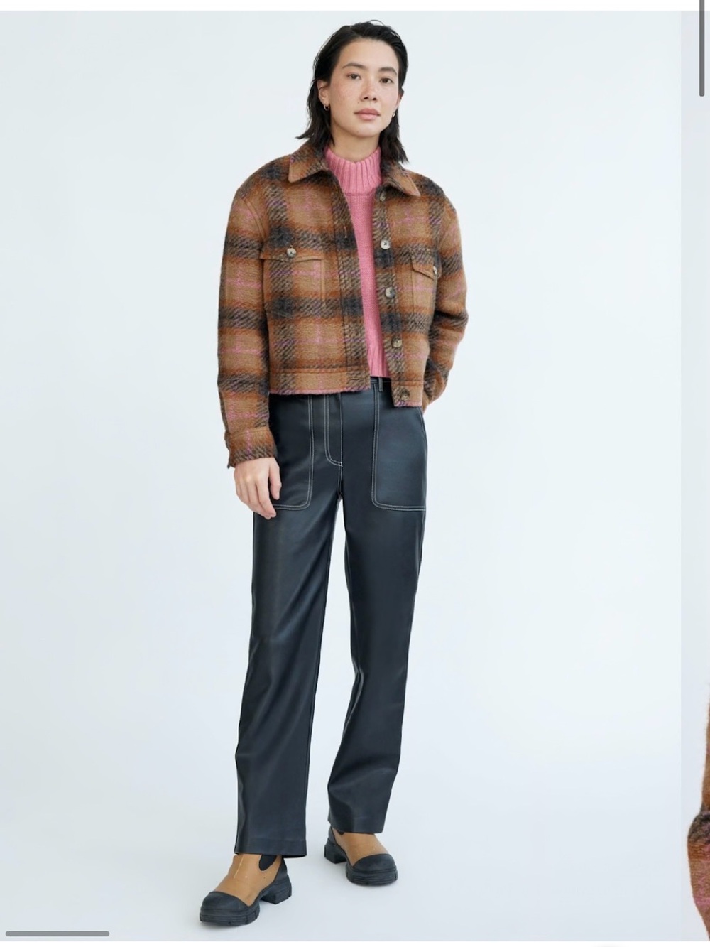 Wilfred Brown Plaid Teddy Cropped Jacket